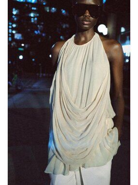 Zara Cream Draped Halter Top
